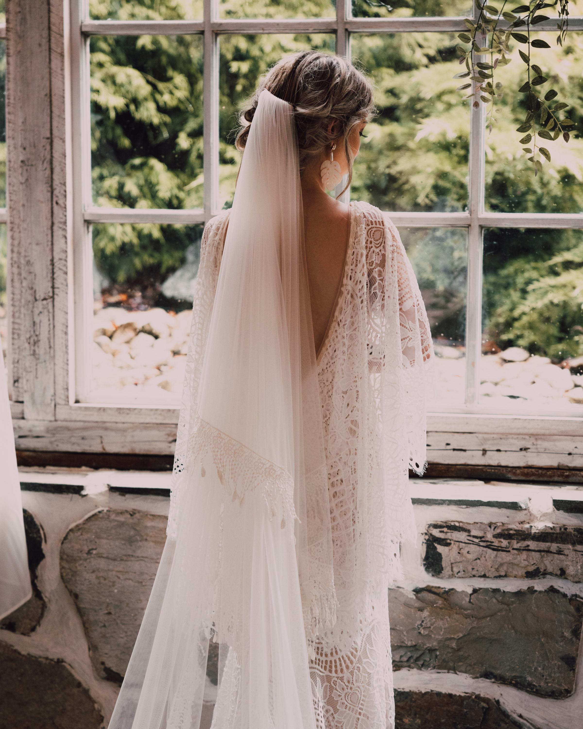 Brand New Chapel Length white Boho Tassel Veil with Blusher Boho Wedding Veil With Tassels | Two Layer Blusher Veil  main image 3