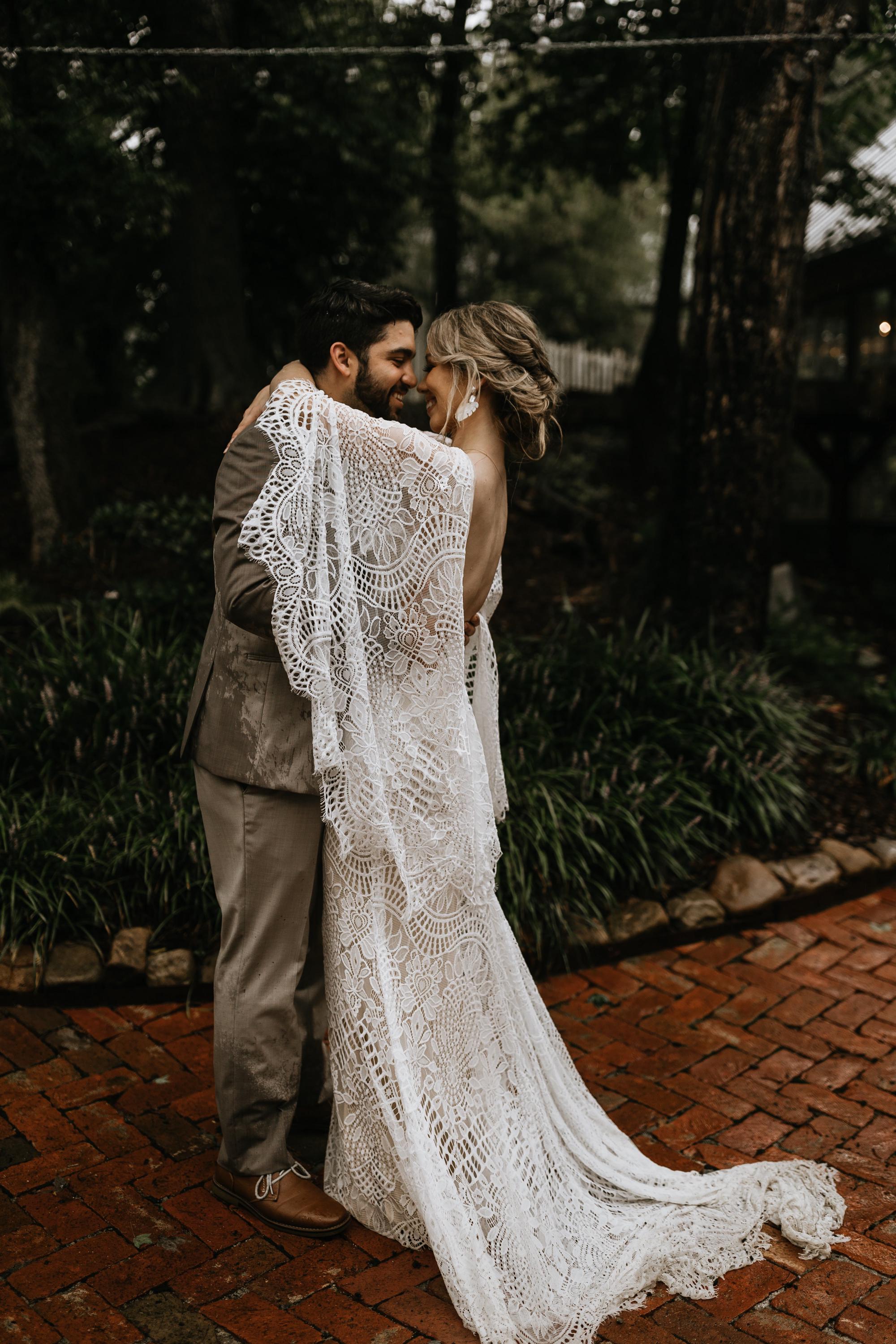 Queen LAUREN | Lace Batwing Sleeve Boho Wedding Dress | Customizable Graphic Flowy Lace Bridal Dress | by Queen Bridal