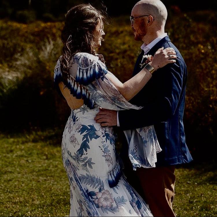 Blue Floral Chiffon Wedding Dress