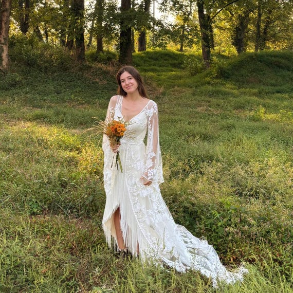 Queen STEVIE | Long Fringe Beaded Boho Wedding Dress - Gown with Liner | Queen Bridal