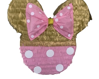 Handmade Pink and Gold Mouse with Bow Pinata