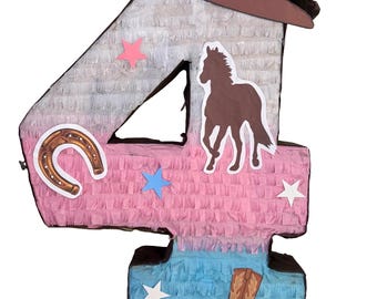 Handmade Pink and Blue Cowboy Number Pinata