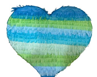 Handmade Blues and Greens Heart Pinata