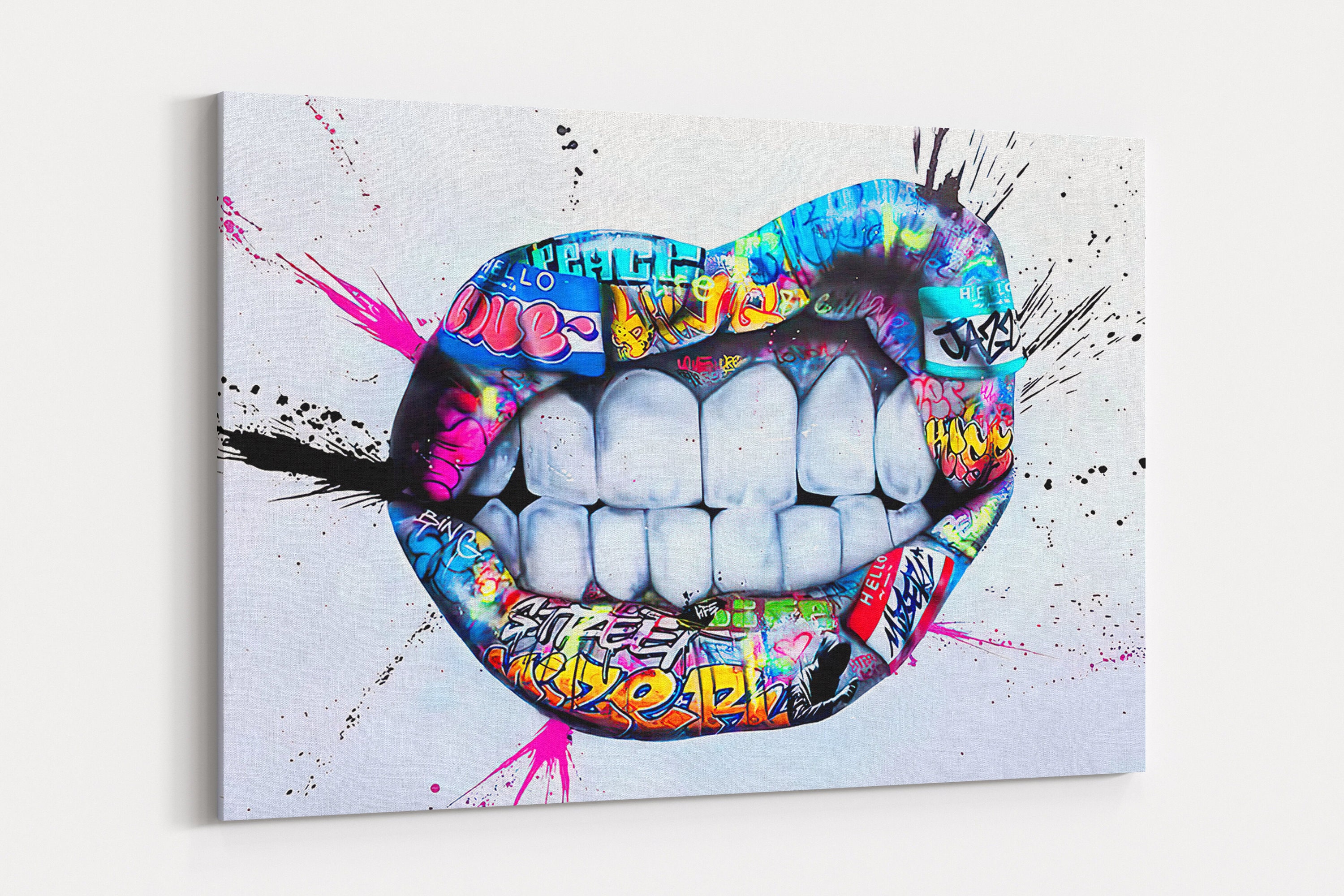 Paint Splash Graffiti Lips Street Art 100 x 50 cm Premium Etsy