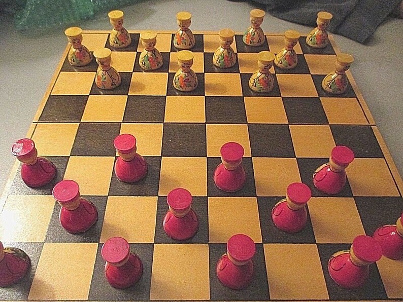 Unique vintage kokeshi checkers&checker board early70's purchased shops in japan mint