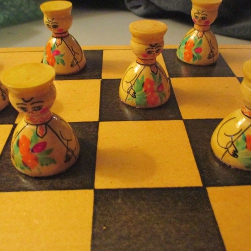 Unique vintage kokeshi checkers&checker board early70's purchased shops in japan mint