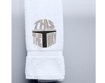 embroidered Mandalorian hand towel set the child Star Wars themed bathroom towels the Mandalorian bathroom decor wedding gift baby shower