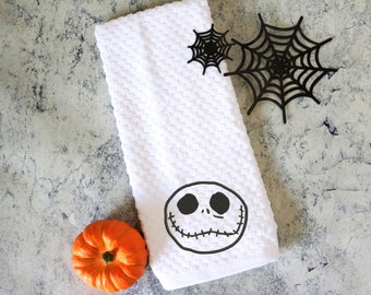 skeleton embroidered hand towel Nightmare Christmas kitchen towel Jack kitchen towel spooky skeleton kitchen decor