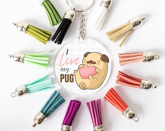 Me encanta mi llavero pug personalizado pug llavero pug divertido pug amor pug llavero acrílico pug regalos