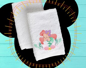 embroidered princess mermaid embroidered mermaid bath towel mermaid kitchen towel princess kitchen towel mermaid bathroom wedding gifts