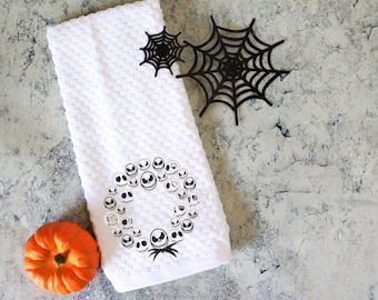 embroidered Jack and Sally towels ghost dog home decor Oogie hand towel embroidered kitchen towels Halloween kitchen decor Nightmare kitchen