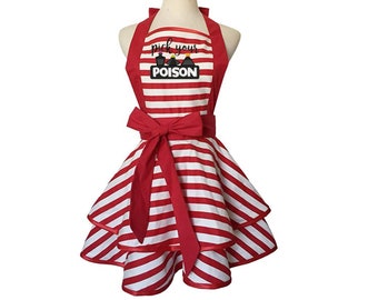 embroidered kitchen apron pick your poison embroidered apron red and white strip apron retro kitchen apron house warming gift