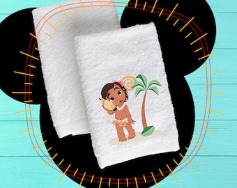 embroidered baby Moana on the beach hand towel Moana bathroom towel baby Moana wedding shower gift embroidered hand towel bathroom towel