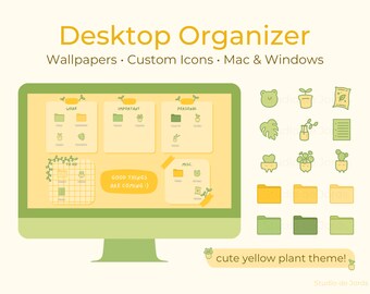 Yellow Plant Theme Desktop Wallpaper Organizer, Desktop Folder Icons, Mac & Windows Compatible