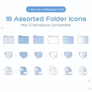 Blue Aesthetic Theme Assorted Folder Icons, Desktop Wallpaper, Mac & Windows Compatible