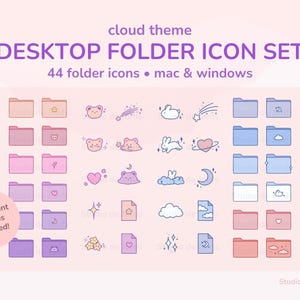 Conjunto de iconos de carpetas de escritorio con tema de nube, compatible con Mac y Windows