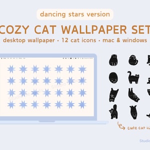 Cozy Cat Theme Wallpaper Set Dancing Stars Version, Desktop Wallpaper, Desktop Folder Icons, Mac & Windows Compatible