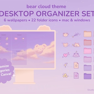 Bear Cloud Theme Desktop Wallpaper Organizer, Desktop Folder Icons, Mac & Windows Compatible