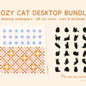 Paquete de escritorio Cozy Cat, fondo de pantalla de escritorio, iconos de carpetas de escritorio, compatible con Mac y Windows