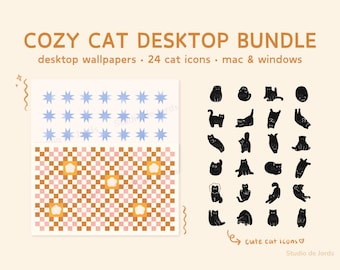 Cozy Cat Desktop Bundle, Desktop Wallpaper, Desktop Folder Icons, Mac & Windows Compatible