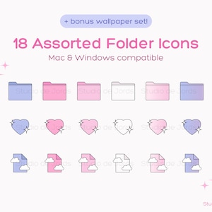 Iconos de carpeta surtidos con tema estético rosa, Fondo de escritorio, Compatible con Mac y Windows