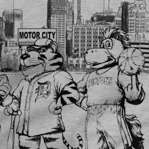 Detroit Skyline - Lions, Tigers, & Pistons (Roary, Paws, Hooper)