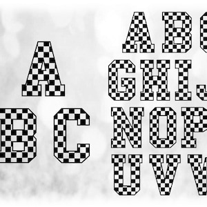 Sports Clipart: One-Page Library of Black Checker Racecar Alphabet Group on a Single Sheet - Digital Download SVG, NOT Installable Font File