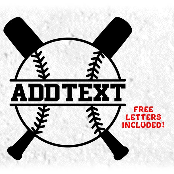 Sports Clipart: Black Outline of Baseball or Softball with Crossed Bats in the Background Split Name Frame, Digital Download svg png dxf pdf