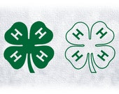 Shape Clipart 4-Leaf Clover Logo for 4H in Green Solid and Outline - Youth Development Community Projects - Digital Download SVG PNG