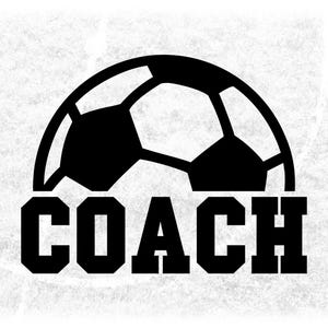 Sports Clipart: Black Half Soccer Ball with Bold College Varsity Style Word "Coach" for Coaches - Digital Download svg png dxf pdf
