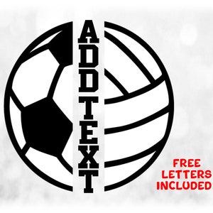 Sports Clipart: Split Name Frame Half Sports Balls with Black/White Volleyball & White/Black Soccer Ball - Digital Download svg png dxf pdf
