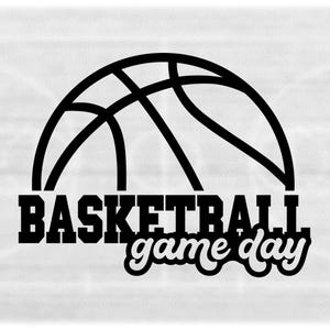Sports Clipart: Black Half Basketball with Varsity Word "Basketball" with Script Words "Game Day" Cutout - Digital Download svg png dxf pdf