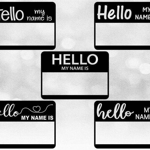 Word Clipart - Value Pack Bundle: Bold Black Name Badges "Hello My Name Is" in 5 Type Styles - Good for Newborns - Digital Download SVG/PNG