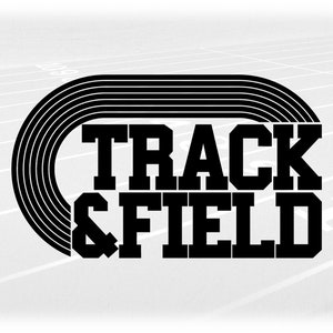 Sports Clipart: Black Running Track with Bold Varsity Style Words "Track & Field" Knocked out of Bottom  - Digital Download svg png dxf pdf