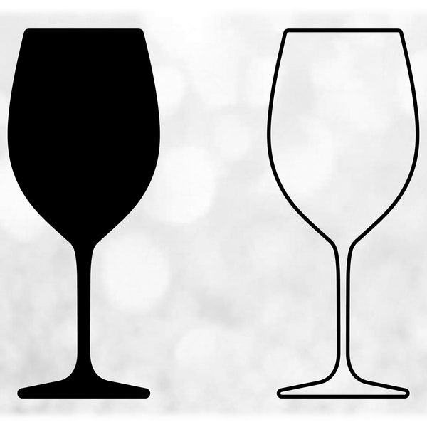 Shape Clipart: Simple, Easy Wine Glass SIlhouette in Solid and Outline - Change Color with Your Own Software - Digital Download SVG & PNG