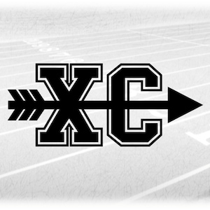 Sports Clipart: Thick Bold Black Letters "XC" Standing for Cross Country with Large Bold Arrow in Middle Digital Download svg png dxf pdf