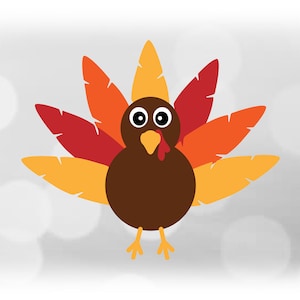 Clipart de férias: Peru bobo e divertido em camadas com cauda de penas para o Dia de Ação de Graças em marrom, vermelho, amarelo, laranja - download digital SVG e PNG