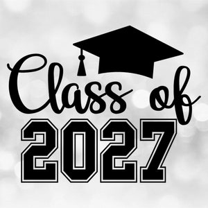 May include: Black and white graphic design with a graduation cap and the text "Class of 2027".