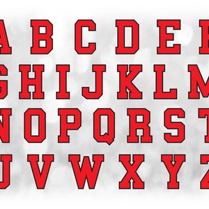 Clipart de esportes: modelos de letras do alfabeto agrupados em uma única folha - vermelho com contorno preto - download digital SVG, arquivo de fonte NÃO instalável