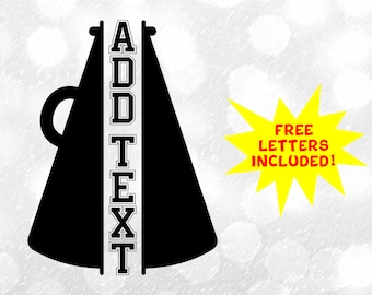 Sports Clipart: Black Cheerleader Pom and Megaphone Silhouette Split Name Frame to Personalize for Cheer - Digital Download svg png dxf pdf