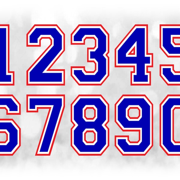 Sports Clipart: Jersey Number Templates Grouped on Single Sheet - Red White Blue Layers - Digital Download SVG, Not Installable Font File