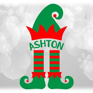 Clipart per le vacanze: cappello / berretto da zelfo rosso e verde, calze a righe e scarpe "Name Frame" per la personalizzazione - Digital Download SVG & PNG