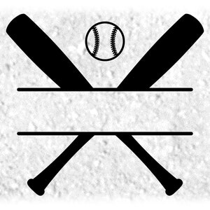 Sports Clipart: Black Crossed Softball or Baseball Bats Silhouette w/ Ball Split Name Frame to Pesronalize, Digital Download svg png dxf pdf