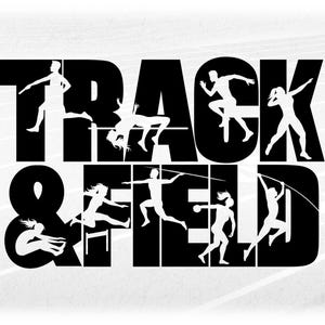 Sports Clipart: Black "Track and Field" with Cutouts of Coed Male/Female Silhouettes Doing Many Events - Digital Download svg png dxf pdf