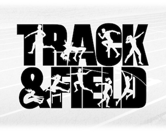 Sports Clipart: Black "Track and Field" with Cutouts of Coed Male/Female Silhouettes Doing Many Events - Digital Download svg png dxf pdf