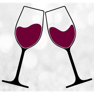 Shape Clipart: Set of 2 Black Wine Glass SIlhouettes w/ Burgandy Wine - Change Color w/ Your Own Software - Digital Download svg png dxf pdf