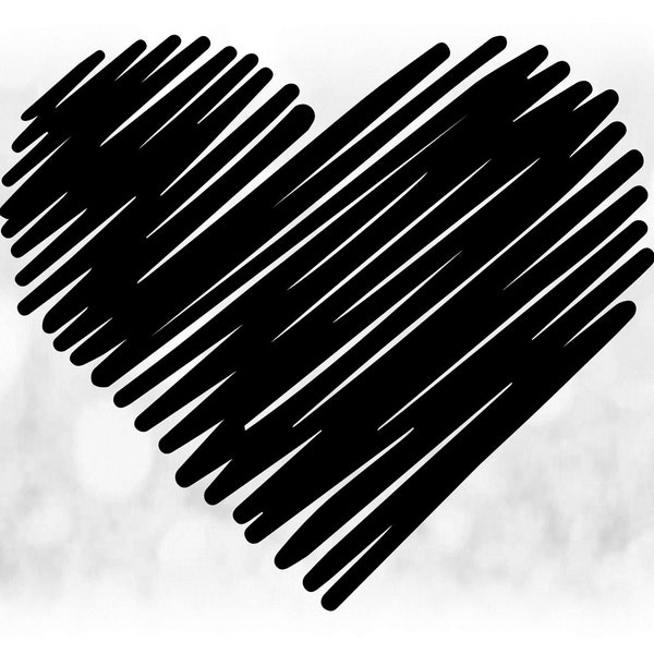 Clipart navideño: Marcador divertido negro grande o corazón garabateado con tiza para proyectos de amor o del día de San Valentín - Descarga digital SVG & PNG