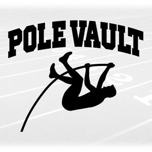 Sports Clipart: Black Track & Field Words "Pole Vault" with Male Athlete Vaulting with Bent Pole - Digital Download svg png dxf pdf