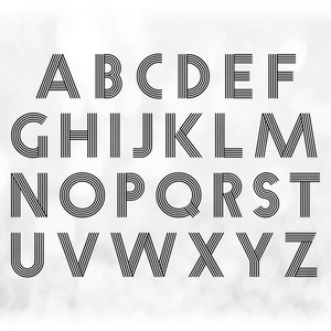Wort Clipart: Schwarz Retro Disco Line Alphabet Buchstaben auf EINEM Blatt gruppiert - Digitaler Download SVG NICHT Initialisierbare Schriftdatei