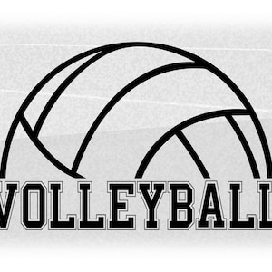 Sports Clipart: Black Bold Half Volleyball Silhouette Outline with Word "Volleyball" in College Type Style - Digital Download SVG & PNG